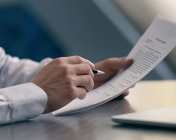 Businessman reading documents