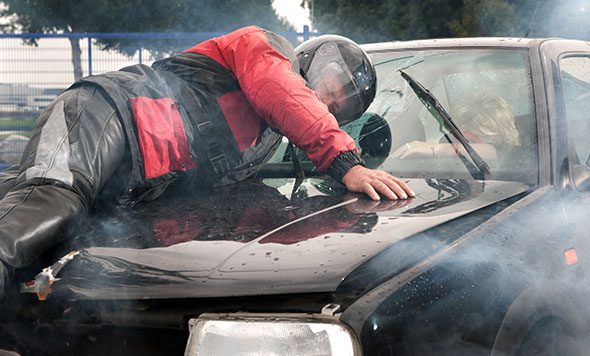 An accident between a motorcycle and a car