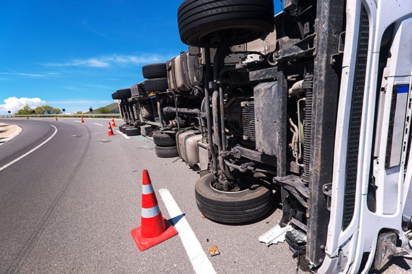 A truck on its side after a driver error